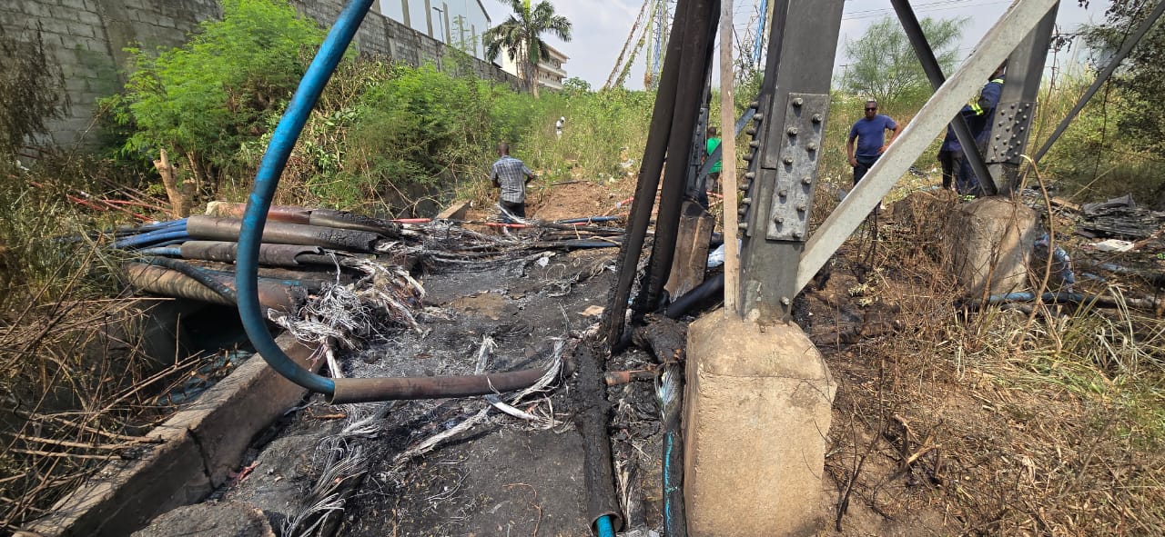 ECG cables burnt down by fire